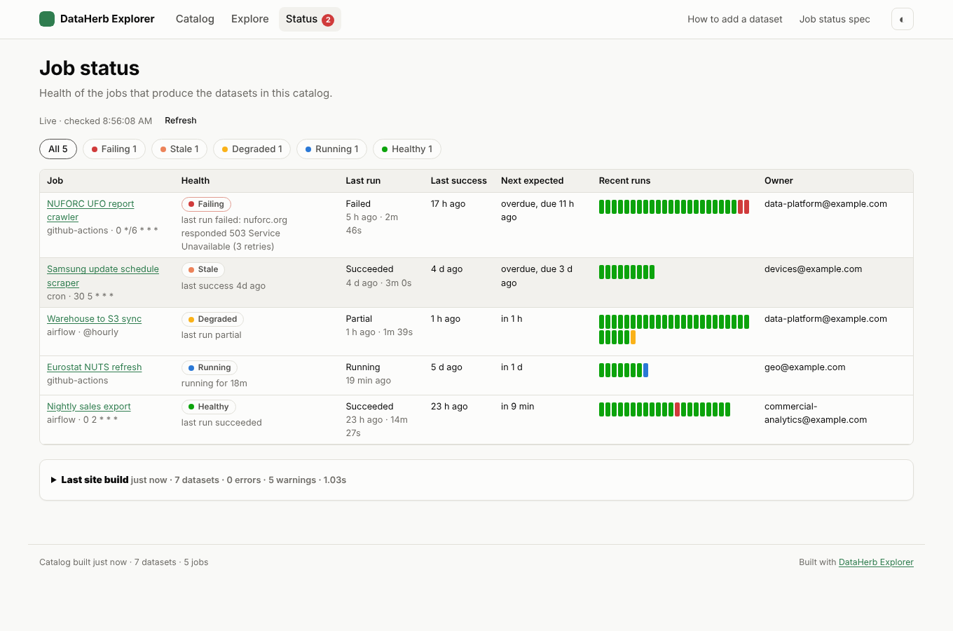 DataHerb Explorer status screen
